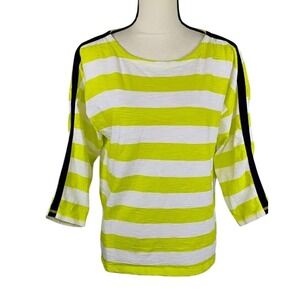 T by Talbots Striped 3/4 Sleeve Boat Neck Top Green White Women Medium